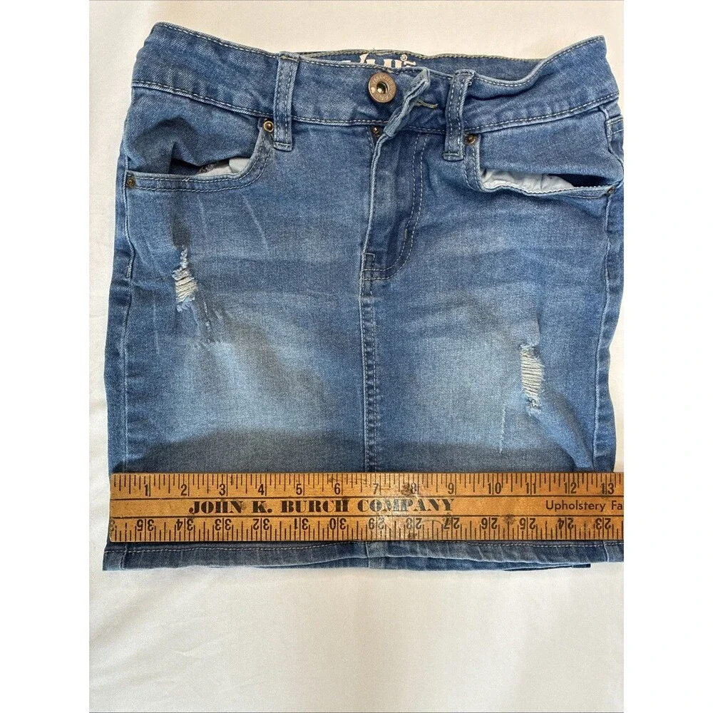 YMI Girls Blue Denim Jean Skirts Size 8 Distressed Lot/2 Stretchy 12